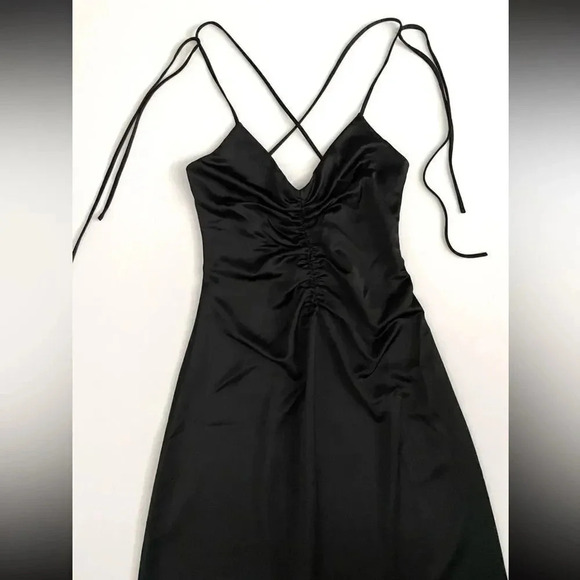 Jason Wu Black Satin Ruched Tie Strap Midi Dress Size medium NWT MSRP $310 - Picture 4 of 8